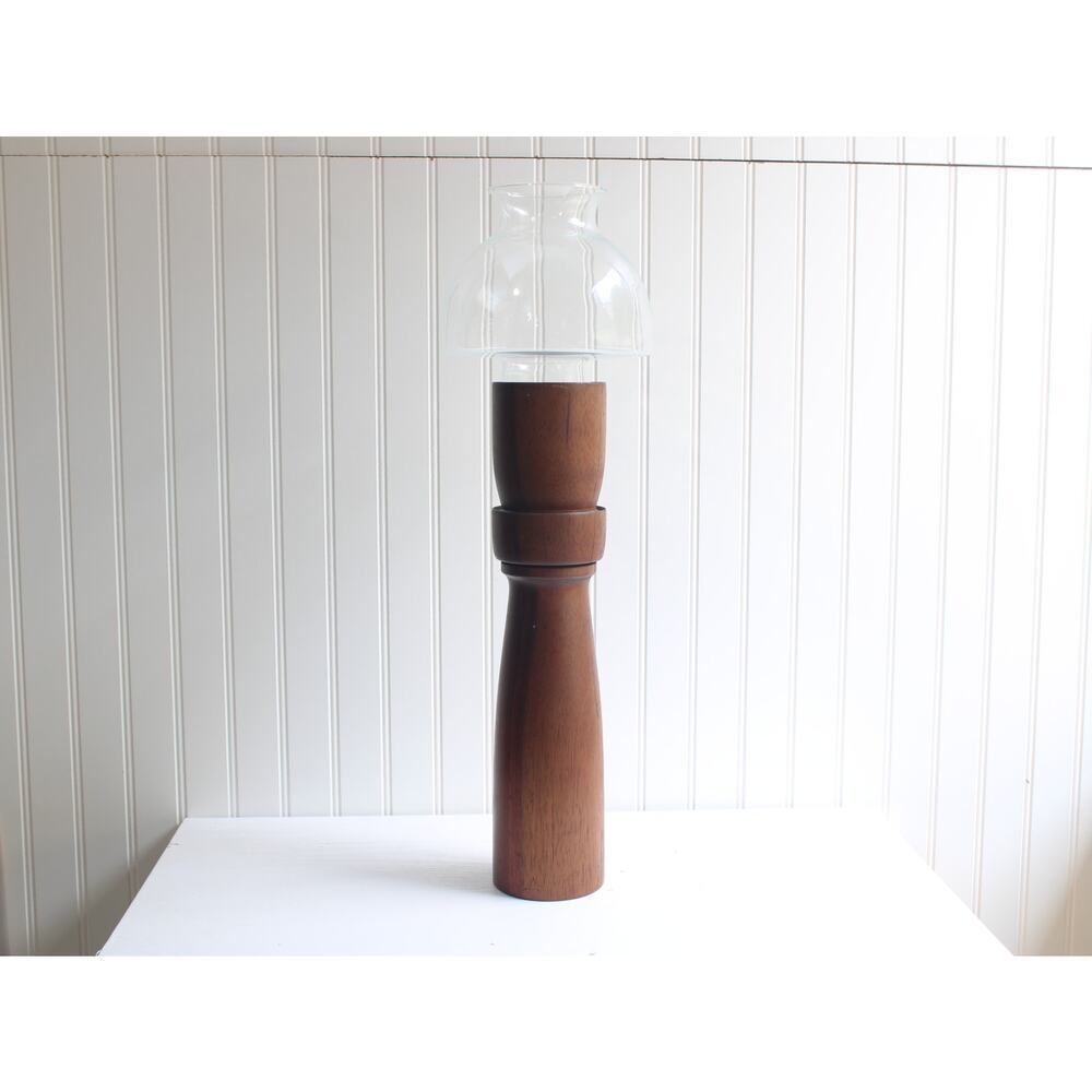 Vintage Mid Century Modern Wooden Mahogany Dome Candlestick 23"
